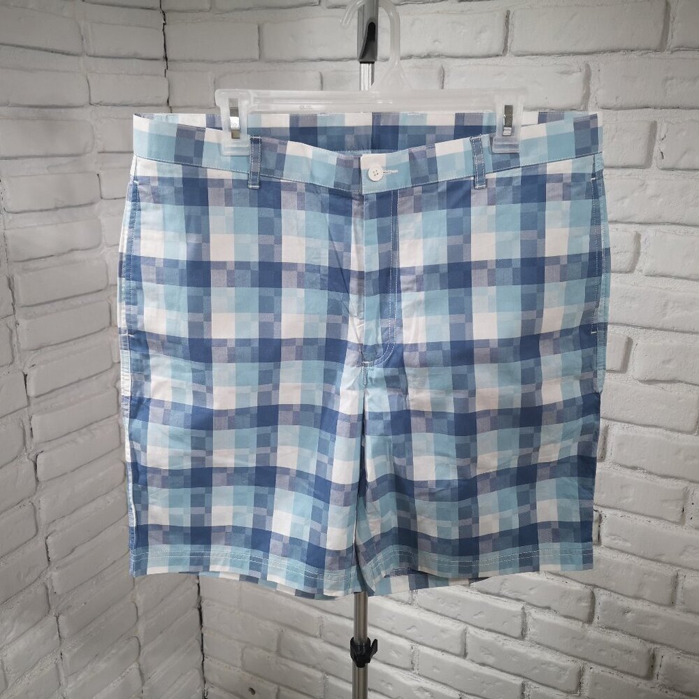 NWOT Rule 18 A Bobby Jones Brand Men's Size 36 Teal & White Plaid Golf Shorts